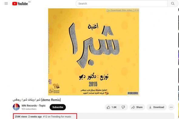 بعد 9 سنين.. أغنية "شبرا وبنات شبرا" لـ ريكو تتصدر تريند "يوتيوب"