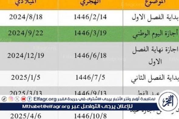 التقويم الدراسي 1446 النهائي وتحديد تاريخ بداية الدراسة.. وهذاعدد إجازات العام الدراسي