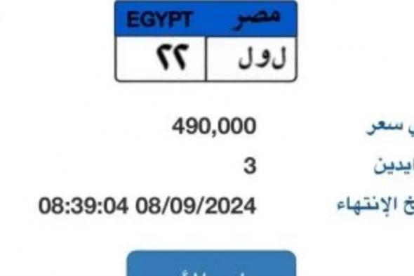 بوابة مرور مصر تعلن عن لوحة "ل و ل- 22" المميزة وسعرها يقترب من نصف مليون جنيه